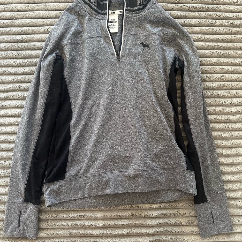 Pink by Victoria’s Secret, Gray and Black Quarter-Zip Pullover
